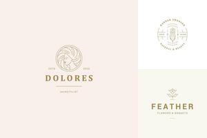 line logos emblems design templates set - female face and flowers illustrations simple minimal linear style vector