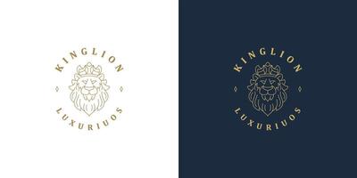 Lion head with crown line symbol logo emblem design template illustration simple linear style vector