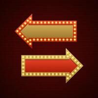 Retro Showtime Sign Design. Arrows Cinema Signage Light Bulbs and Neon vector