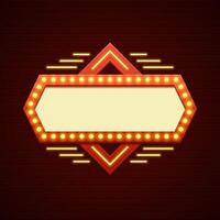 Retro Showtime Sign Design. Cinema Signage Light Bulbs Frame and Neon Lamps on brick wall background. vector