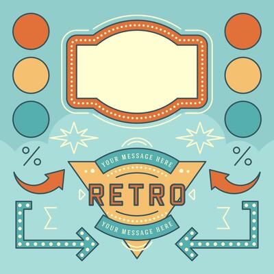 Retro American 1950s Sign Design Elements Set. Billboard Signage Light Bulbs.