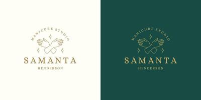 line logos emblems design templates set - female gesture hand and nails illustrations simple minimal linear style vector