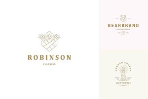 line logos emblems design templates set - female gesture hands and flower illustrations simple linear style vector