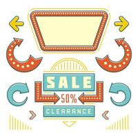 Retro American 1950s Sign Design Elements Set. Billboard Signage Light Bulbs. vector