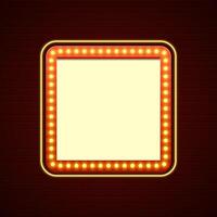 Retro Showtime Sign Design. Cinema Signage Light Bulbs Frame and Neon Lamps on brick wall background. vector