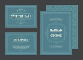 Set wedding invitations flourishes ornaments cards. vector