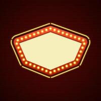 Retro Showtime Sign Design. Cinema Signage Light Bulbs Frame and Neon Lamps on brick wall background. vector