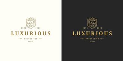 Lion head line symbol logo emblem design template illustration simple minimal linear style vector