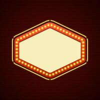 Retro Showtime Sign Design. Cinema Signage Light Bulbs Frame and Neon Lamps on brick wall background. vector