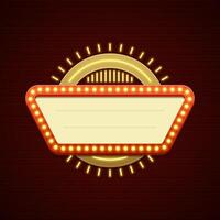 Retro Showtime Sign Design. Cinema Signage Light Bulbs Frame and Neon Lamps on brick wall background. vector