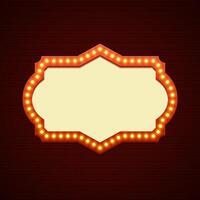 Retro Showtime Sign Design. Cinema Signage Light Bulbs Frame and Neon Lamps on brick wall background. vector