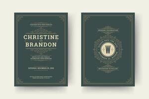 Wedding save the date invitation cards flourishes ornaments. vector