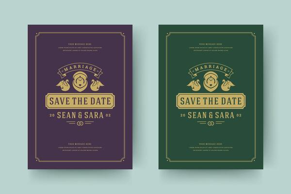 Wedding save the date invitation card illustration.