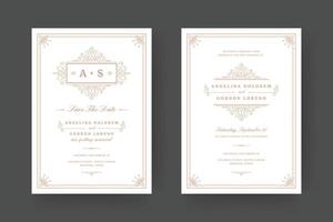 Wedding invitation and save the date cards flourishes ornaments. vector