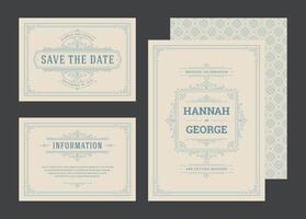 conjunto Boda invitaciones florece adornos tarjetas vector