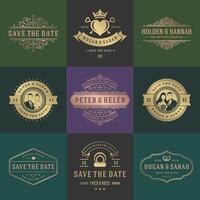 Wedding invitations save the date titles and labels elegant elements set. vector