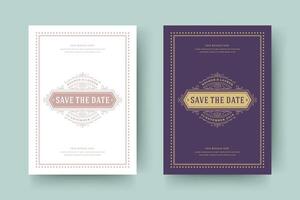 Wedding save the date invitation cards flourishes ornaments. vector