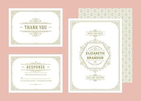 Set wedding invitations flourishes ornaments cards invite with save the date and information design vector