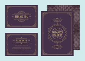 Set wedding invitations flourishes ornaments cards elegant ornate templates. vector