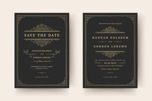 Wedding invitation and save the date cards flourishes ornaments vignette swirls. vector