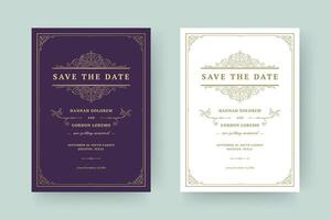 Wedding invitation save the date card template elegant flourishes ornaments vignette swirls illustration. vector