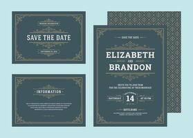 Set wedding invitations flourishes ornaments cards. vector