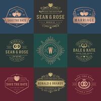 Wedding invitations save the date titles and labels elegant elements set. vector