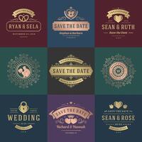 Wedding invitations save the date titles and labels elegant elements set. vector