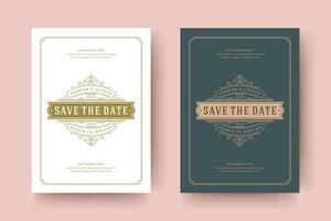 Wedding save the date invitation cards flourishes ornaments. vector