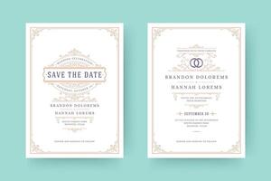 Wedding invitation and save the date cards flourishes ornaments vignette swirls. vector