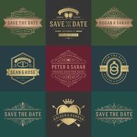 Wedding invitations save the date titles and labels elegant elements set. vector