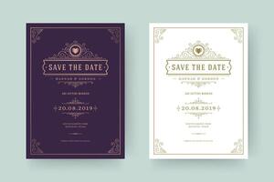 Wedding invitation save the date card template elegant flourishes ornaments vignette swirls illustration vector