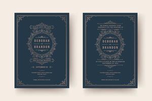 Wedding invitation and save the date cards flourishes ornaments vignette swirls. vector