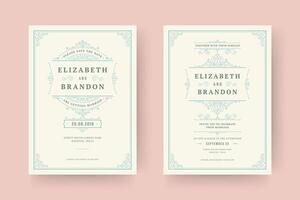 Wedding invitation and save the date cards flourishes ornaments vignette swirls. vector