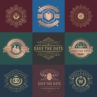 Wedding invitations save the date titles and labels elegant elements set. vector