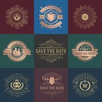 Wedding invitations save the date titles and labels elegant elements set. vector