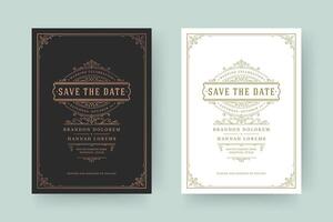 Wedding invitation save the date card template elegant flourishes ornaments vignette swirls illustration vector