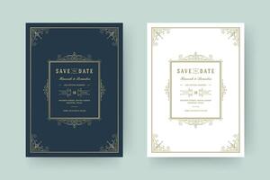 Wedding invitation and save the date cards flourishes ornaments vignette swirls. vector