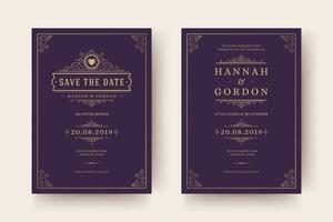 Wedding invitation and save the date cards flourish ornaments vignette swirls. vector