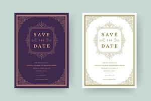 Wedding invitation save the date card template elegant flourishes ornaments vignette swirls illustration vector