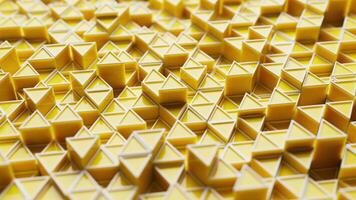 looping animazione di un' gruppo di giallo plastica triangolare geometrico forme. video
