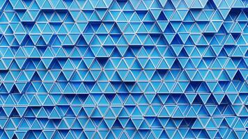 Schleifen Animation von ein Gruppe von Blau Plastik dreieckig geometrisch Formen. video