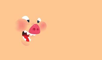 Cartoon face of a pig. Background for text and design. Emotion, a smile of a pork character. Illustration of Pork for menu, restaurant and packing. Stew. Logo, a talisman for the company. vector