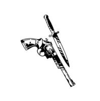 ilustración de un pistola y un cuchillo. frío y armas de fuego hipster tatuaje. el estilo de el antiguo americano escuela. artículos aislado en blanco antecedentes. contorno dibujo. retro, antiguo. vector