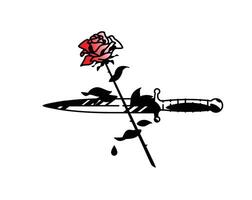 Tattoo of a dagger and roses. Vintage tattoo in the style of the American old school. Image is isolated on white background. Contour drawing. Fashionable tattoo for the mafia. Love and crime. vector