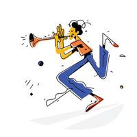 Illustration of a man playing the trumpet. Bright vintage image of a musician. Metaphor. Flat style. Illustration for website or poster. Original, fashionable illustration. vector