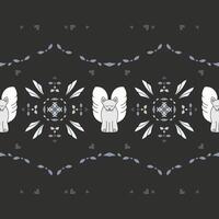 Seamless pattern. Pretty angel cat with closed eyes. Background Dark Gray. vector