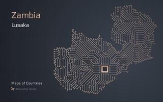 Zambia Map with a capital of Lusaka Shown in a Microchip Pattern. E-government. World Countries maps. Microchip Series vector