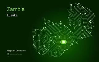 Zambia Map with a capital of Lusaka Shown in a Microchip Pattern. E-government. World Countries maps. Microchip Series vector