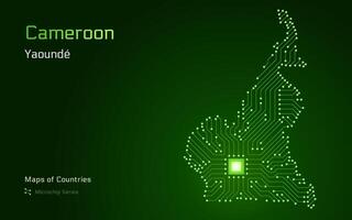 Cameroon Map with a capital of Yaounde Shown in a Microchip Pattern with processor. E-government. World Countries maps. Microchip Series vector